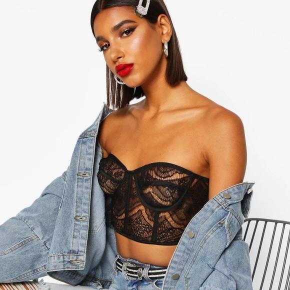 Lace Bustier Bandeau Crop Top - Picture 2 of 4